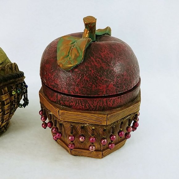 Storage Box Caddy with Lids Apple Pear Beaded Decorative Resin - Picture 8 of 10